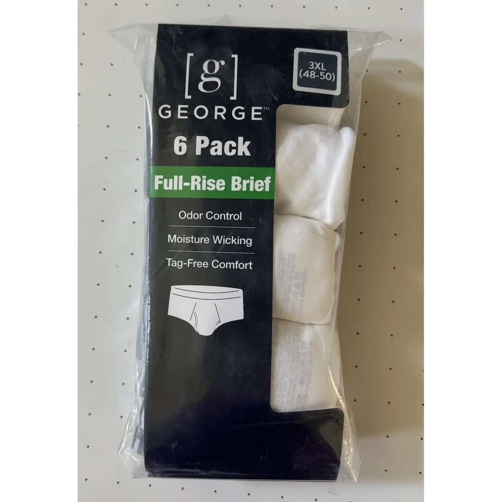 George Full Rise Briefs Men Size 3XL (48-50)‎ White Underwear Cotton 6pack NEW